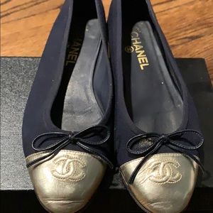 Authentic vintage Chanel ballerina denim leather